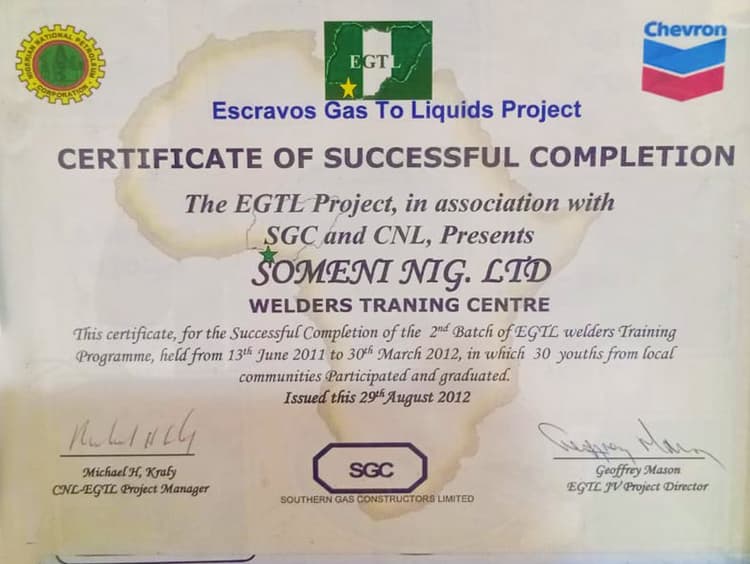EGTL Welders Training Cohort 2 certificate