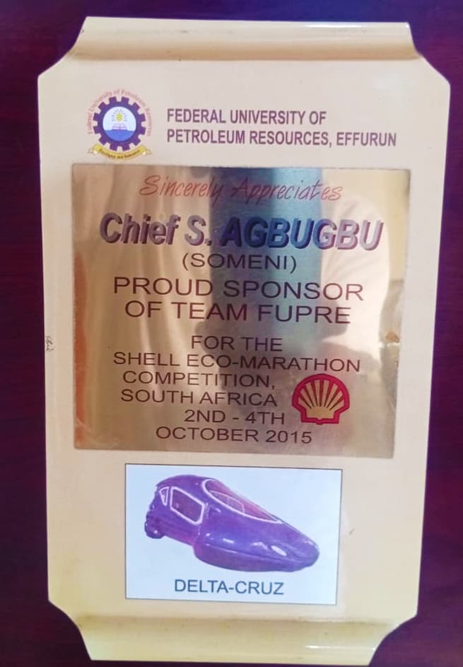 Shell Eco-Marathon Patron plaque
