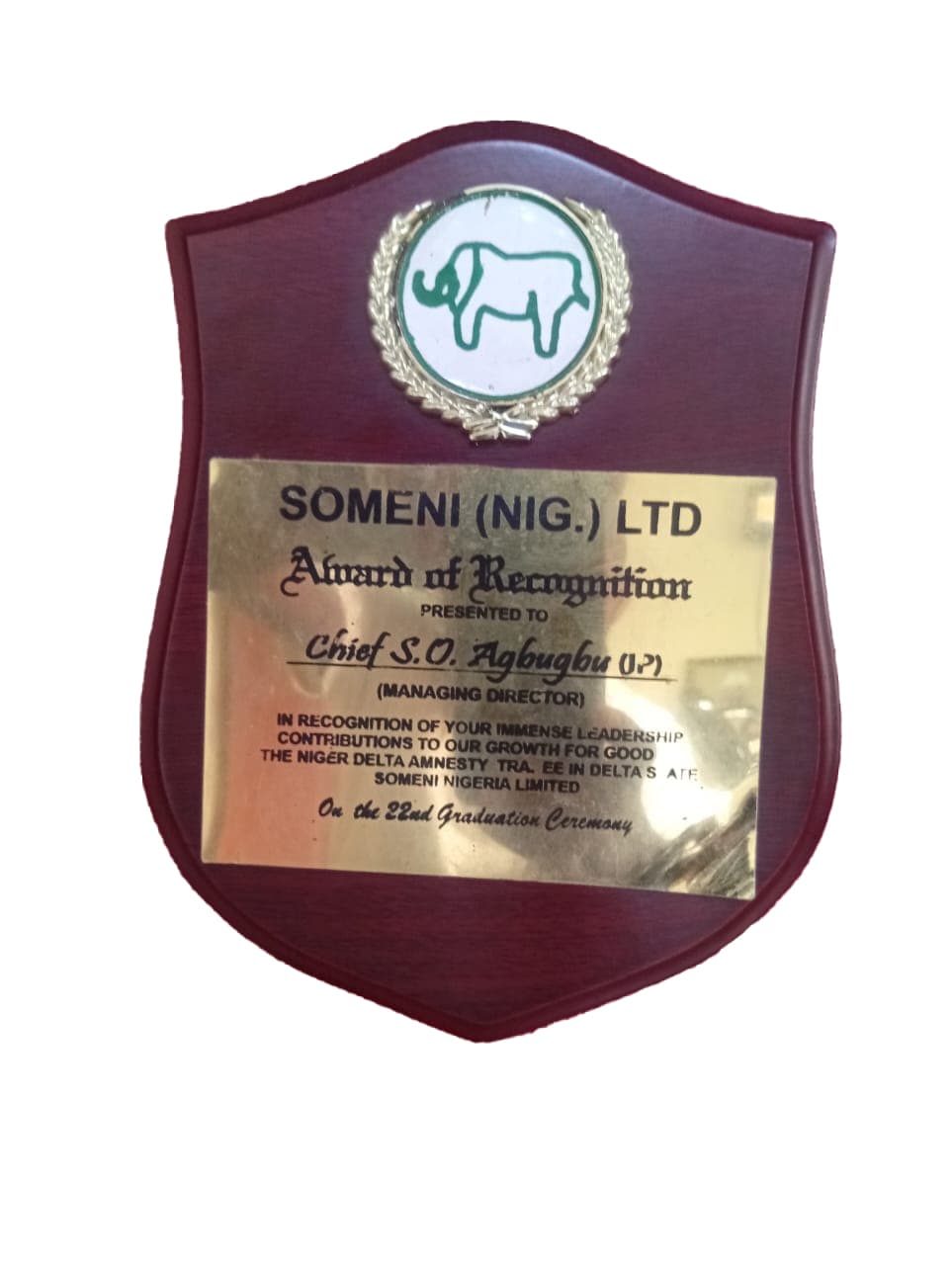 Leadership Recognition plaque